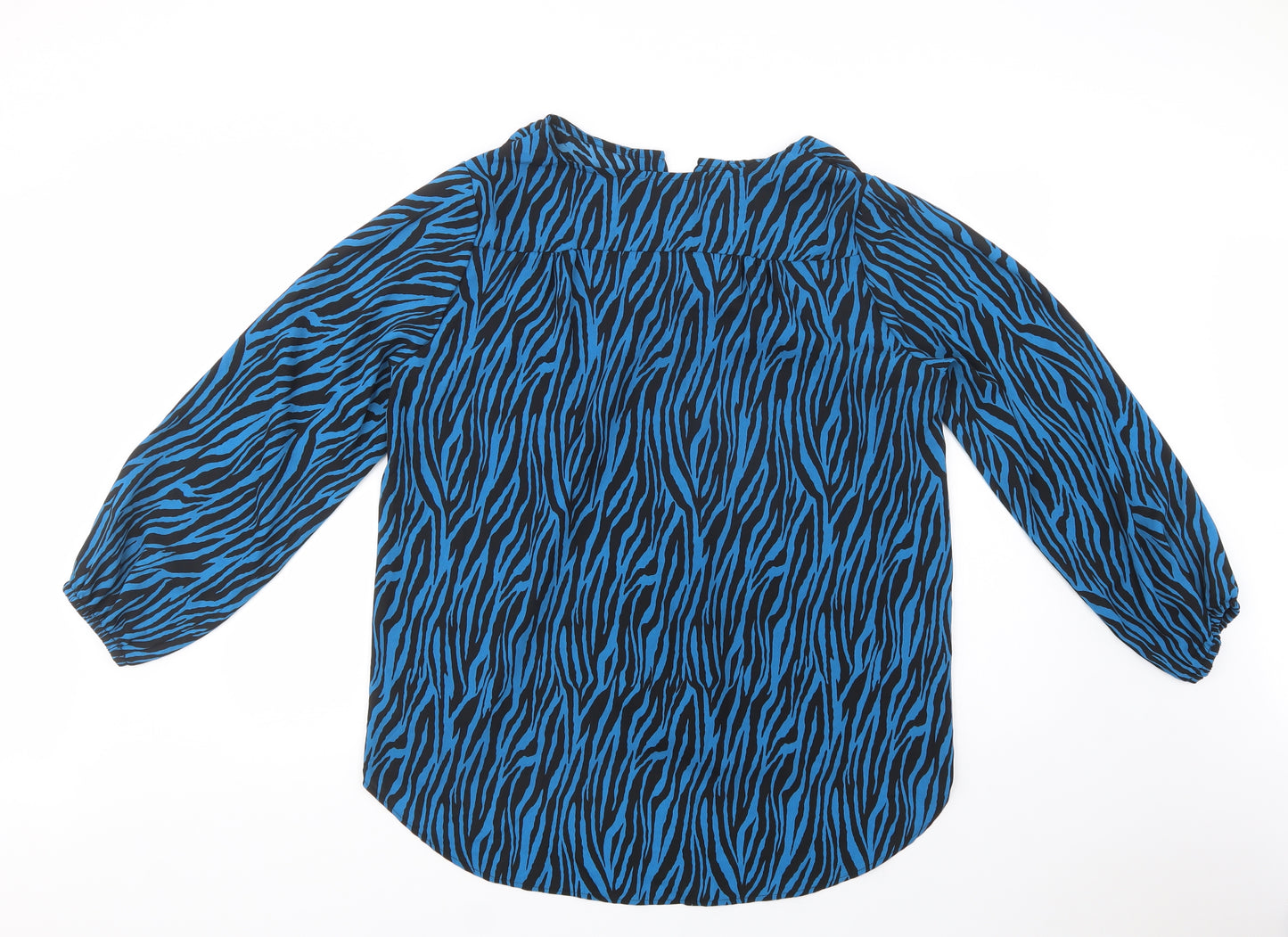 Bonmarché Womens Blue Animal Print Polyester Basic Button-Up Size 18 V-Neck