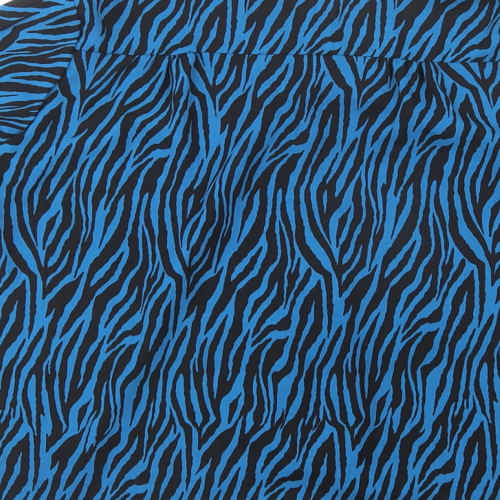 Bonmarché Womens Blue Animal Print Polyester Basic Button-Up Size 18 V-Neck