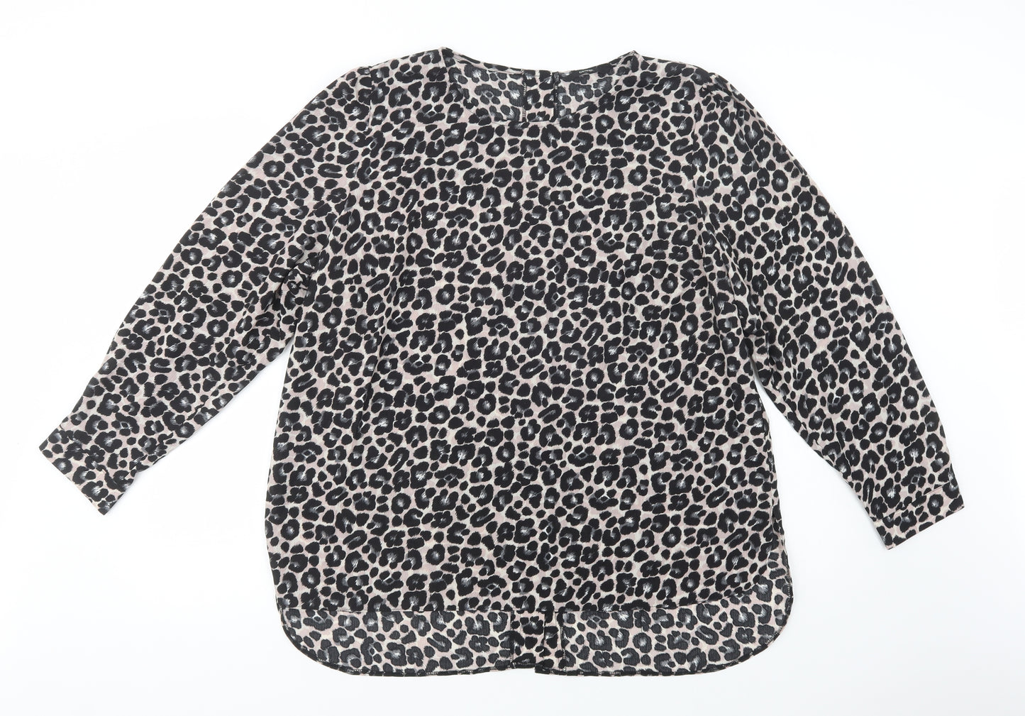 George Womens Beige Animal Print Polyester Basic Blouse Size 18 Crew Neck