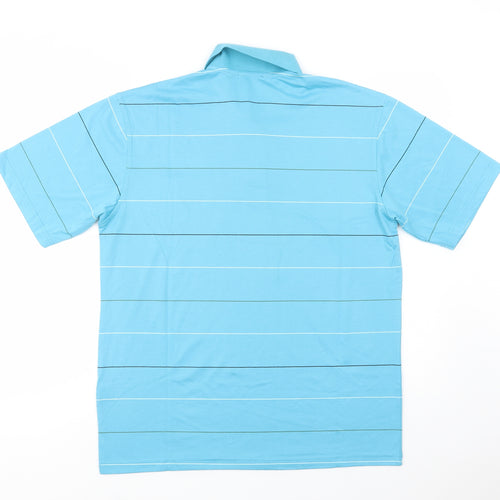 Carabou Mens Blue Striped Polyester  Polo Size M Collared Button
