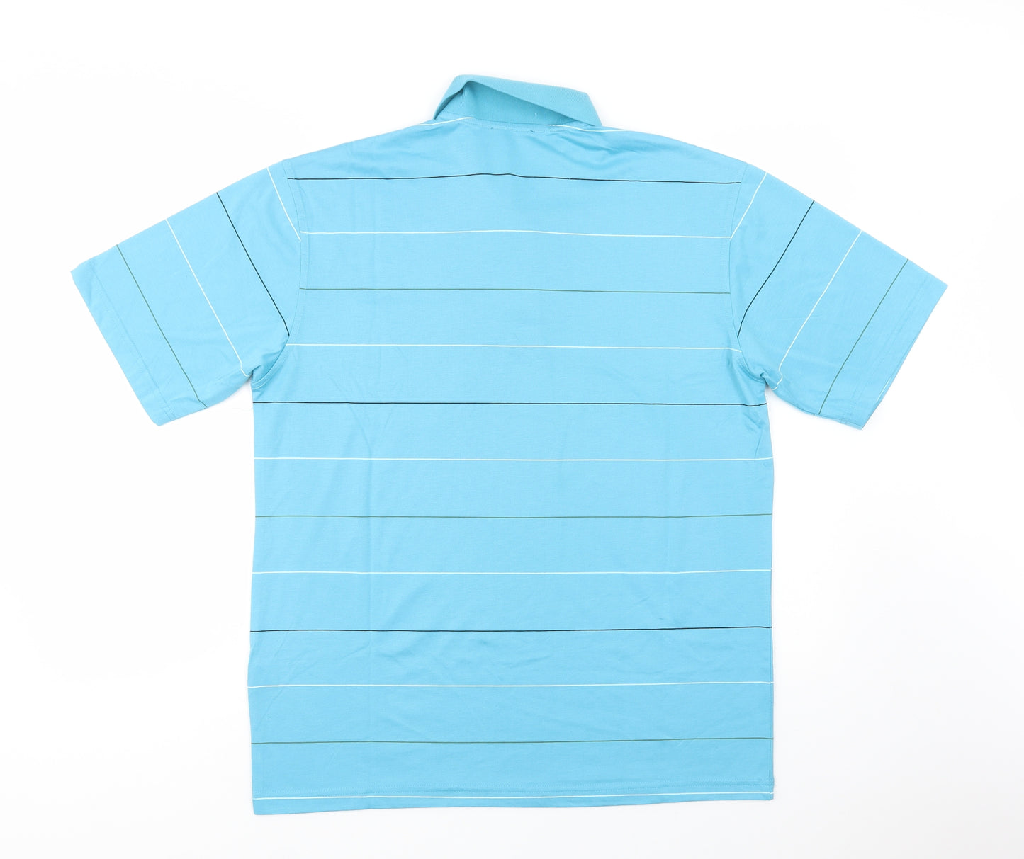Carabou Mens Blue Striped Polyester  Polo Size M Collared Button