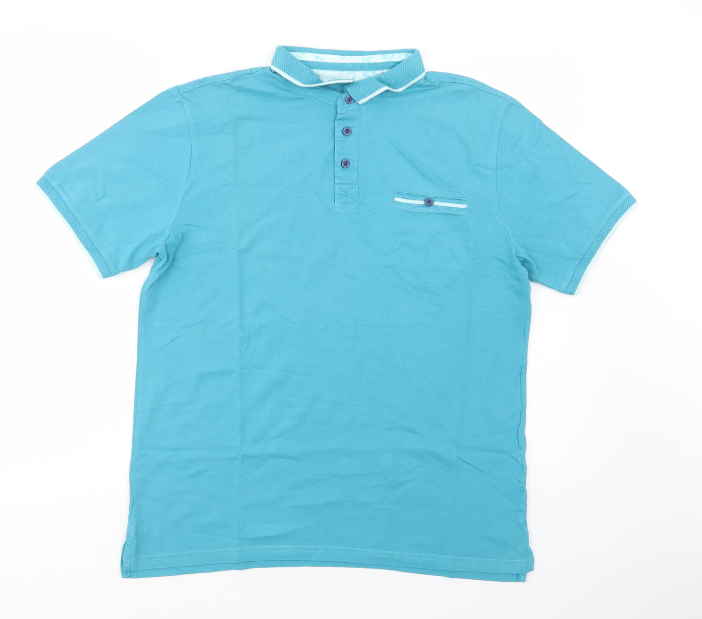 Dunnes Stores Mens Blue  Cotton  Polo Size L Collared Button
