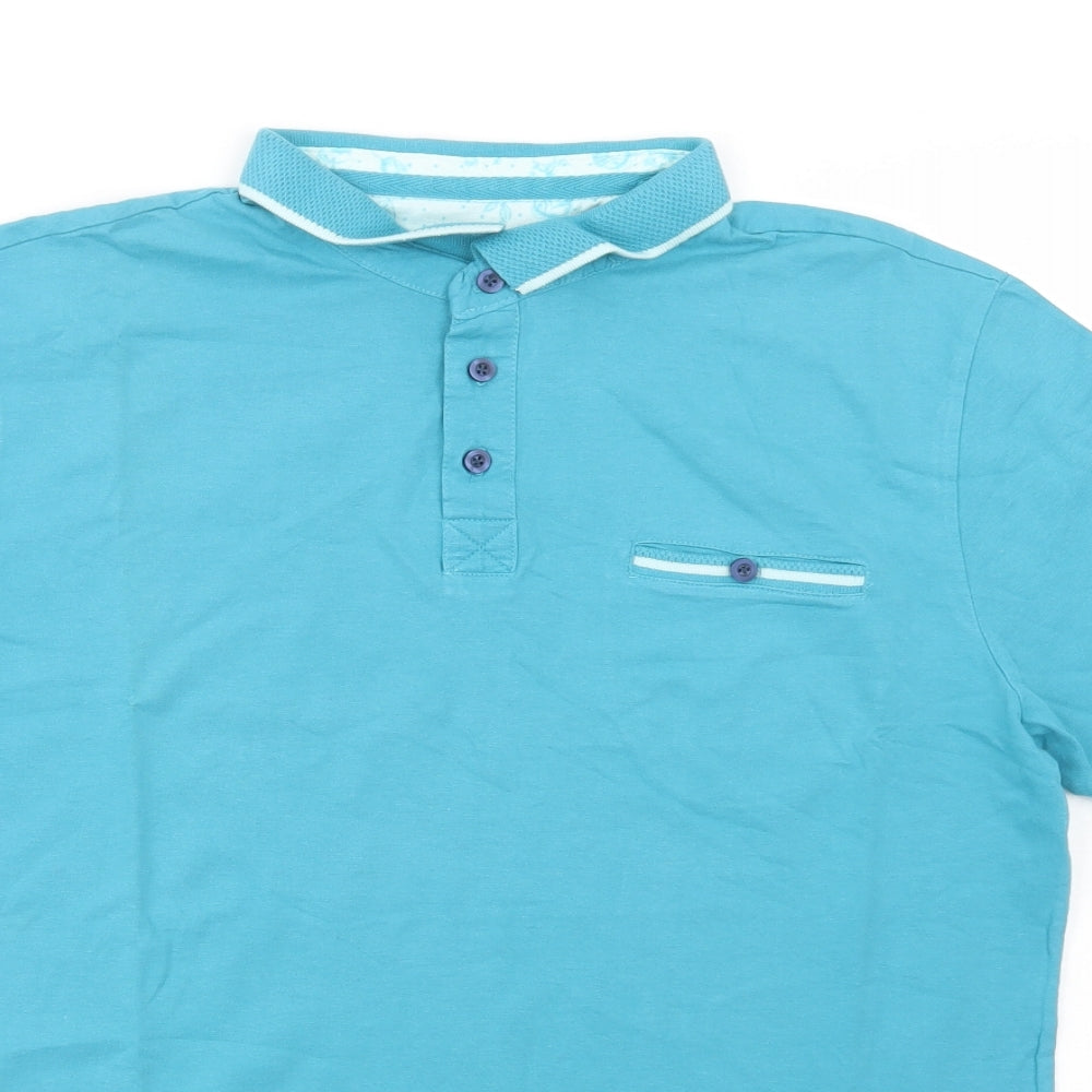 Dunnes Stores Mens Blue  Cotton  Polo Size L Collared Button
