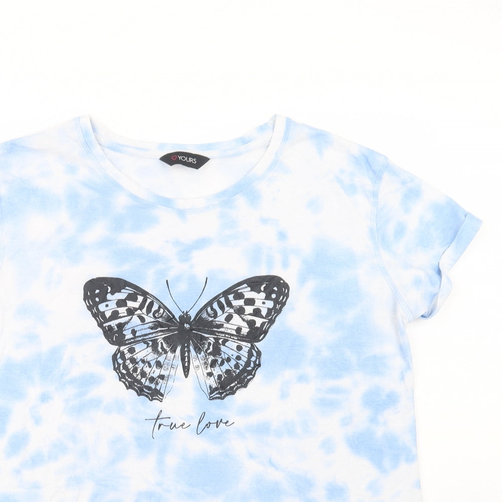 Love Yours Womens Blue  Polyester Basic T-Shirt Size 16 Crew Neck - Butterfly