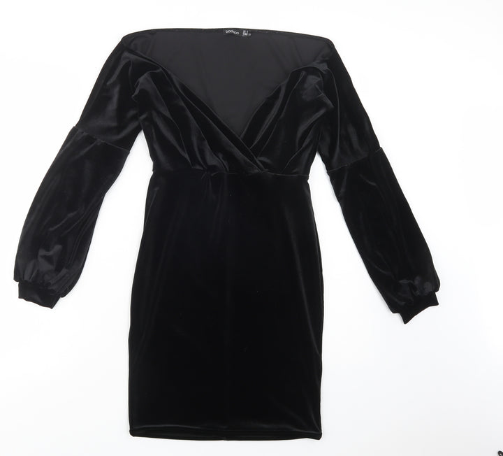 Boohoo Womens Black Polyester Bodycon Size 6 V-Neck Pullover
