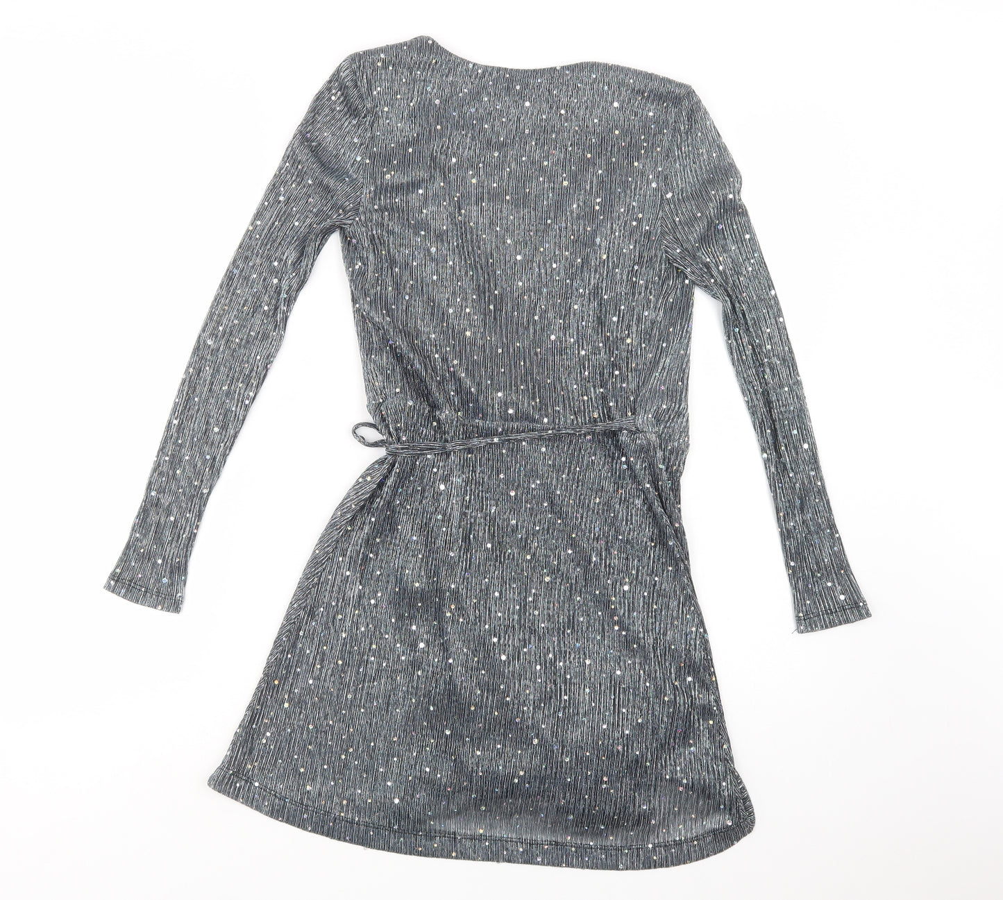 Topshop Womens Silver  Polyester Wrap Dress  Size 6  V-Neck Tie