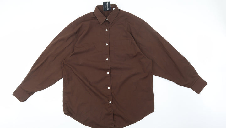 COLLUSION Womens Brown  Polyester Basic Button-Up Size 4 Collared