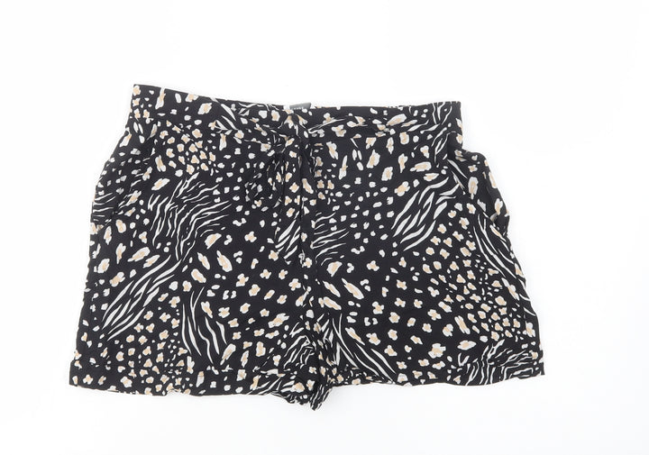 Papaya Womens Black Animal Print Viscose Bermuda Shorts Size 10 L3 in Regular Tie