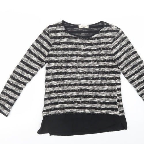 Oasis Womens Black Crew Neck Striped Acrylic Pullover Jumper Size XS