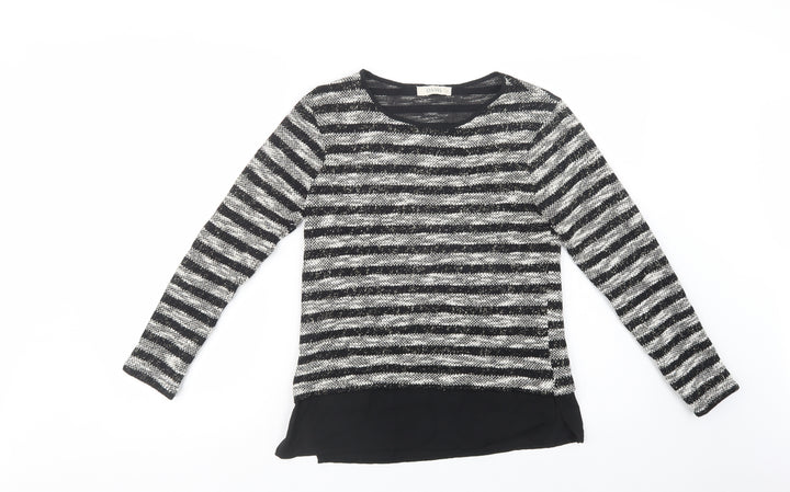 Oasis Womens Black Crew Neck Striped Acrylic Pullover Jumper Size XS