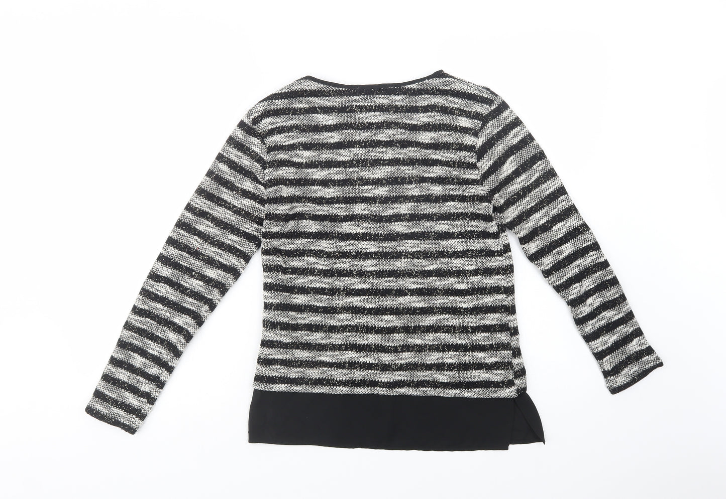 Oasis Womens Black Crew Neck Striped Acrylic Pullover Jumper Size XS