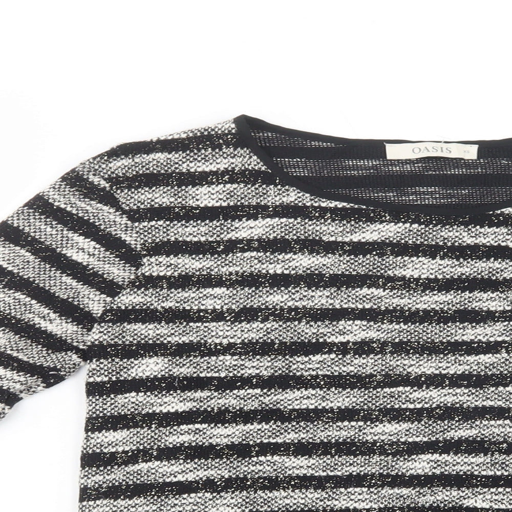 Oasis Womens Black Crew Neck Striped Acrylic Pullover Jumper Size XS