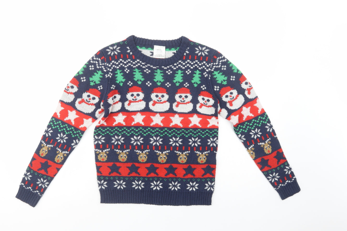 Lily & DSan Boys Blue Crew Neck Fair Isle Acrylic Pullover Jumper Size 9-10 Years  Pullover - Christmas Jumper