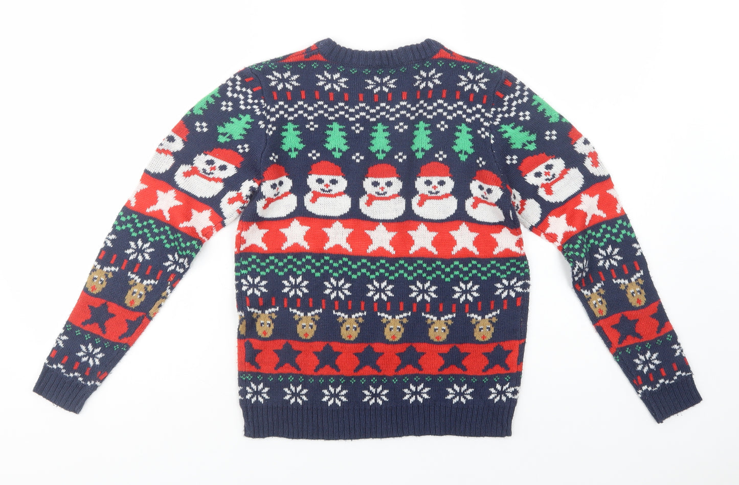 Lily & DSan Boys Blue Crew Neck Fair Isle Acrylic Pullover Jumper Size 9-10 Years  Pullover - Christmas Jumper