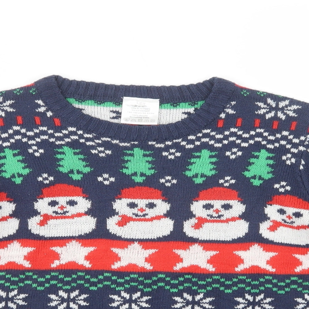 Lily & DSan Boys Blue Crew Neck Fair Isle Acrylic Pullover Jumper Size 9-10 Years  Pullover - Christmas Jumper