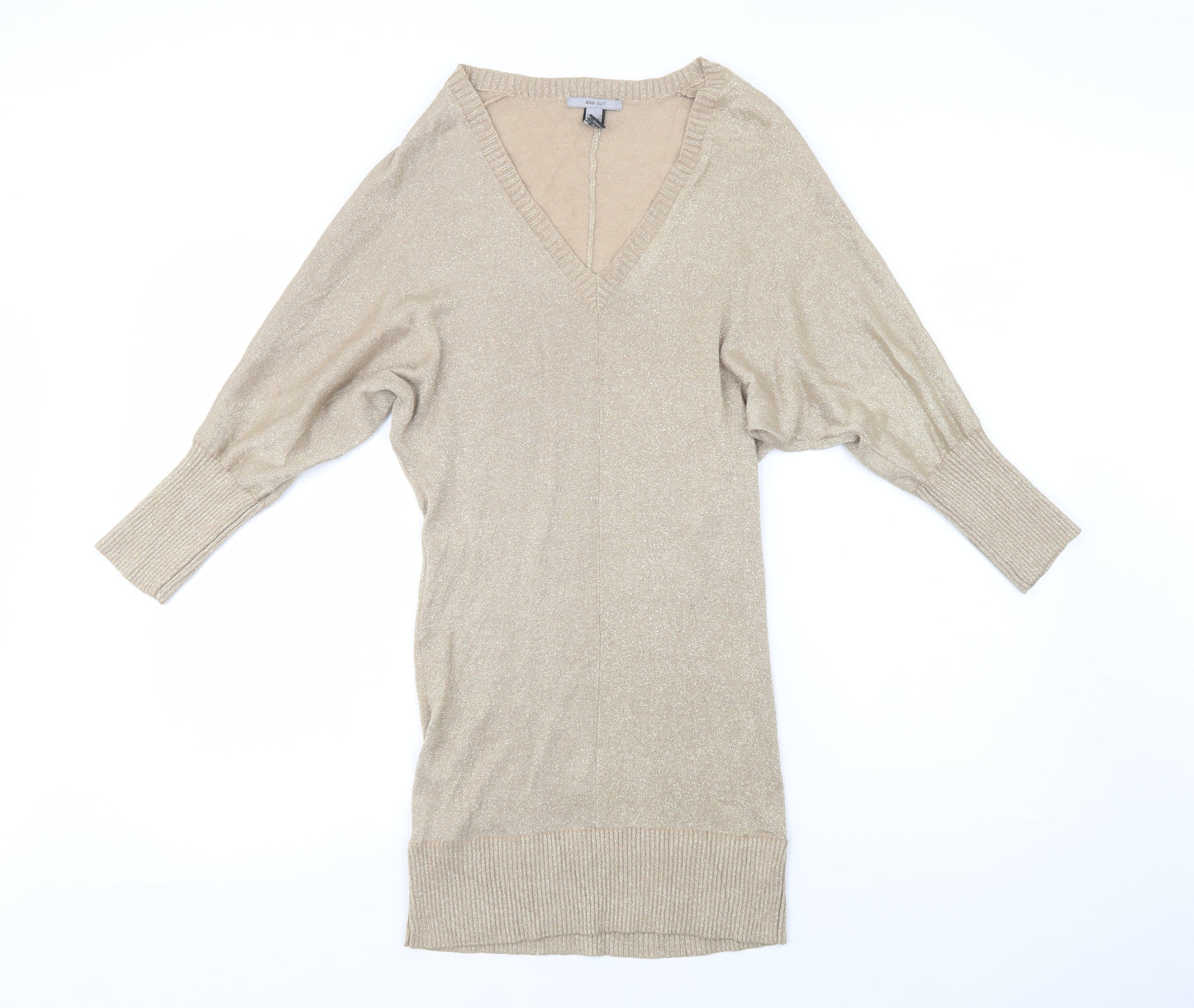 Mango Womens Gold V-Neck  Viscose Tunic Jumper Size S