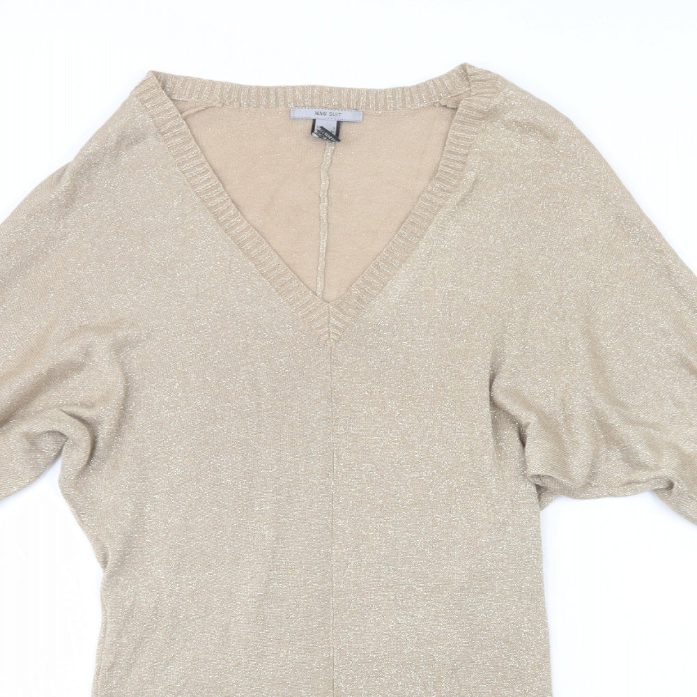 Mango Womens Gold V-Neck  Viscose Tunic Jumper Size S