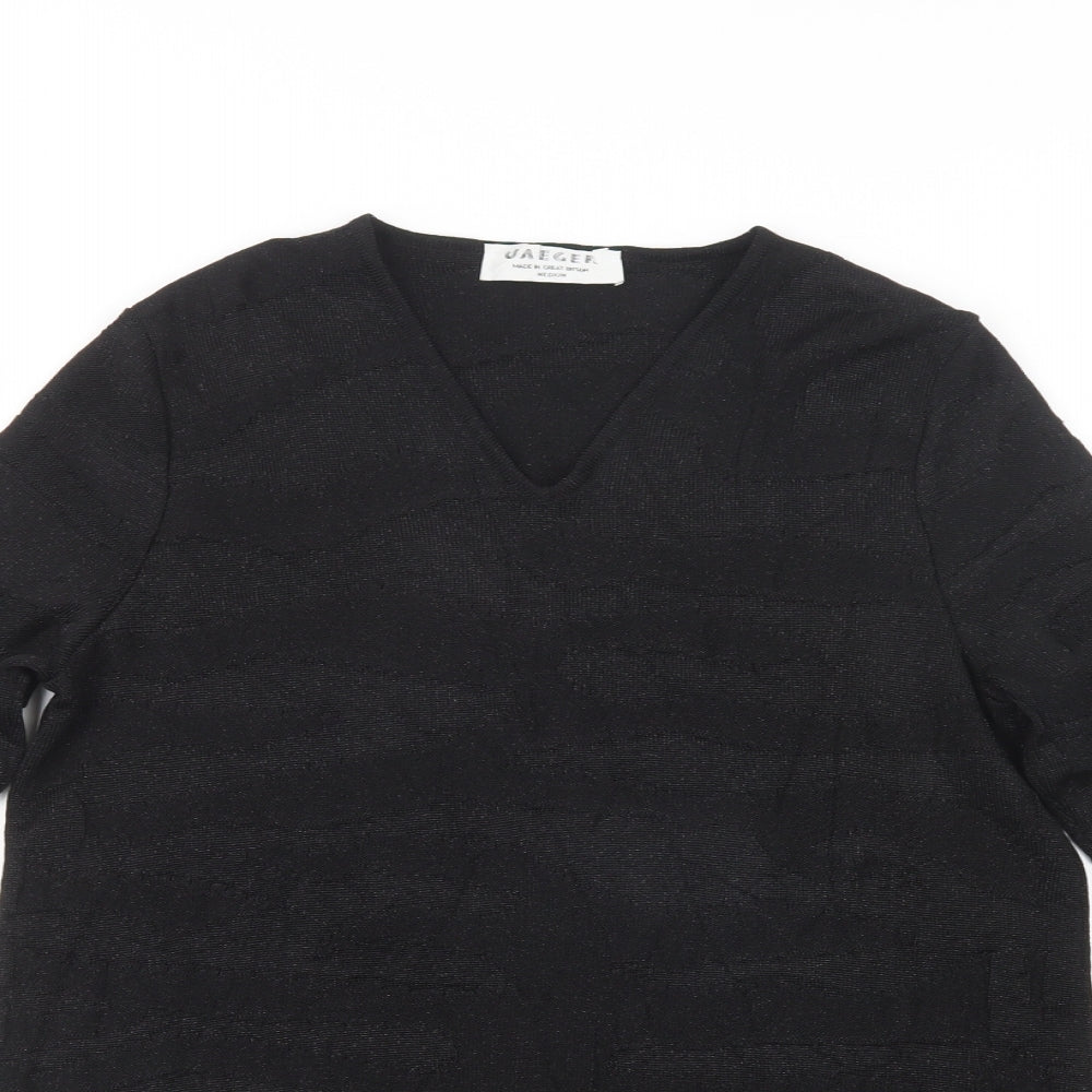 Jaeger Womens Black  Acetate Jumper Dress  Size M  V-Neck Pullover