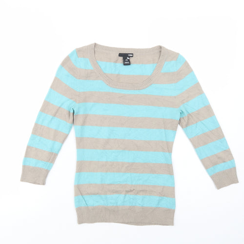 H&M Womens Blue Scoop Neck Striped Acrylic Pullover Jumper Size XS
