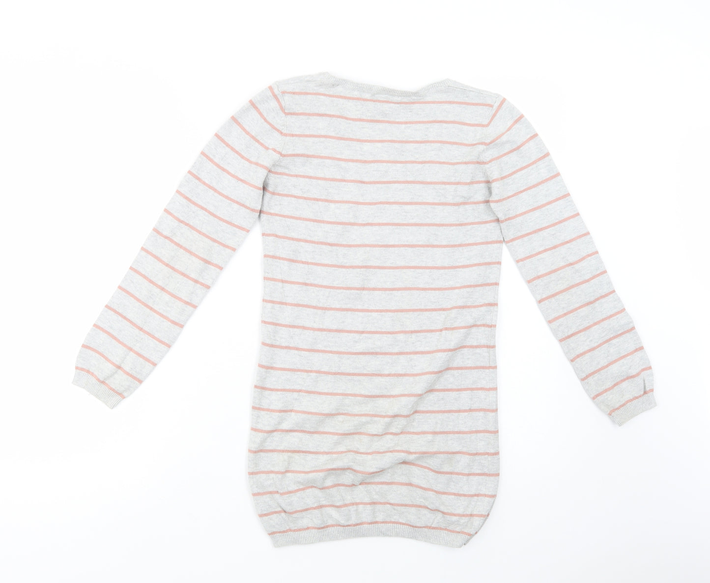 NEXT Girls Grey Crew Neck Striped Cotton Tunic Jumper Size 9-10 Years  Pullover - Stars