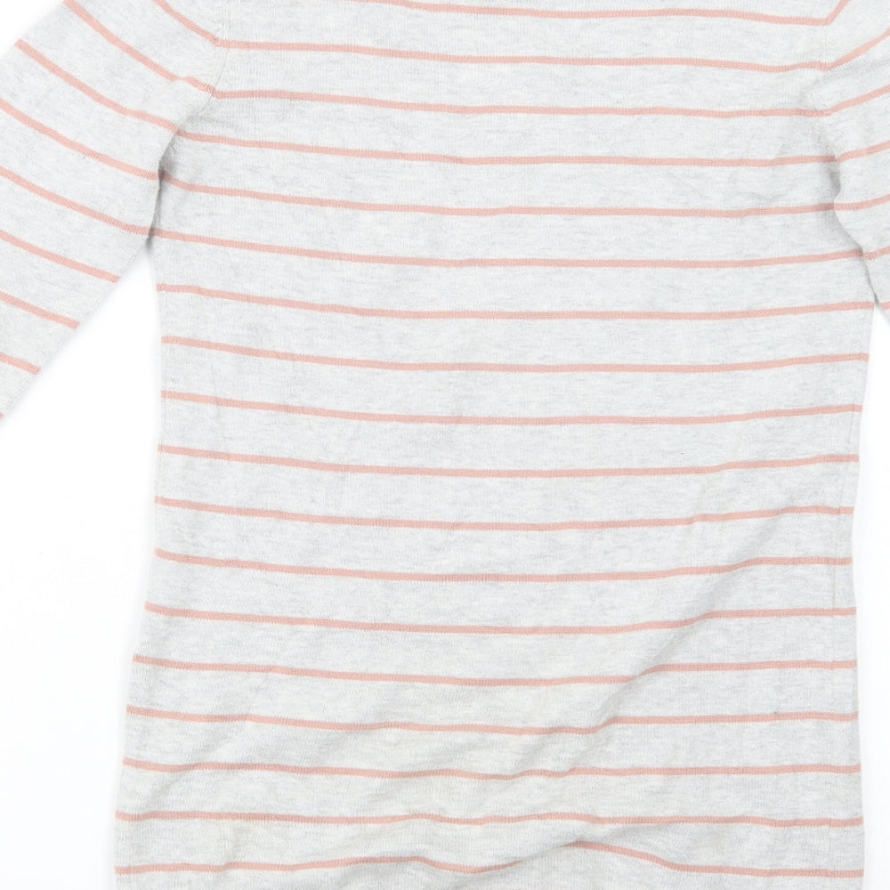 NEXT Girls Grey Crew Neck Striped Cotton Tunic Jumper Size 9-10 Years  Pullover - Stars