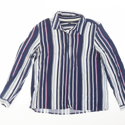 Brandtex Womens Blue Striped Viscose Basic Button-Up Size 12 Collared