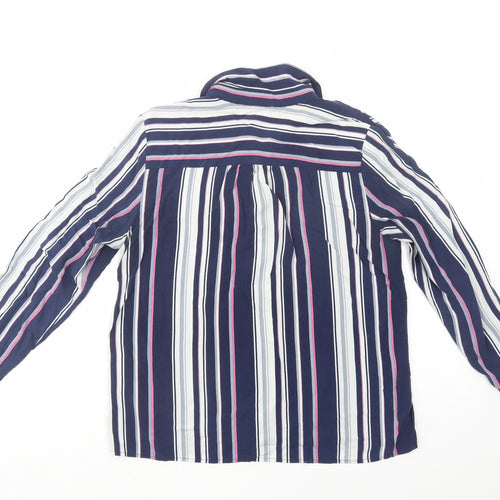 Brandtex Womens Blue Striped Viscose Basic Button-Up Size 12 Collared