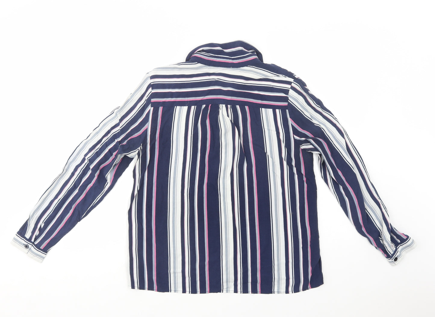 Brandtex Womens Blue Striped Viscose Basic Button-Up Size 12 Collared