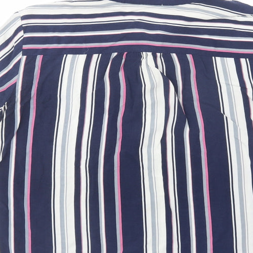 Brandtex Womens Blue Striped Viscose Basic Button-Up Size 12 Collared