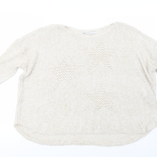 Only Womens Beige Boat Neck  Acrylic Pullover Jumper Size L