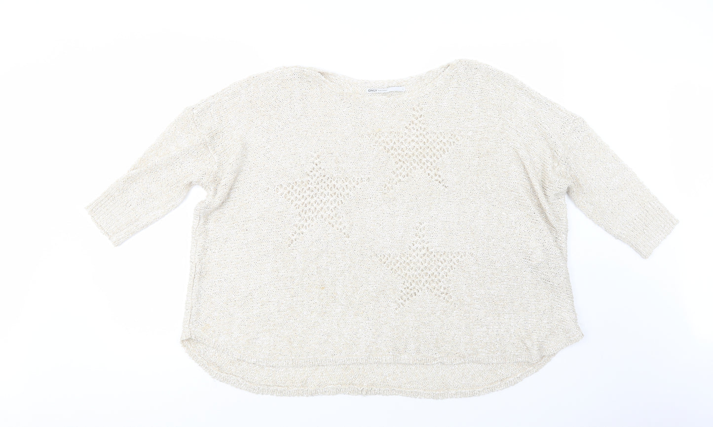 Only Womens Beige Boat Neck  Acrylic Pullover Jumper Size L