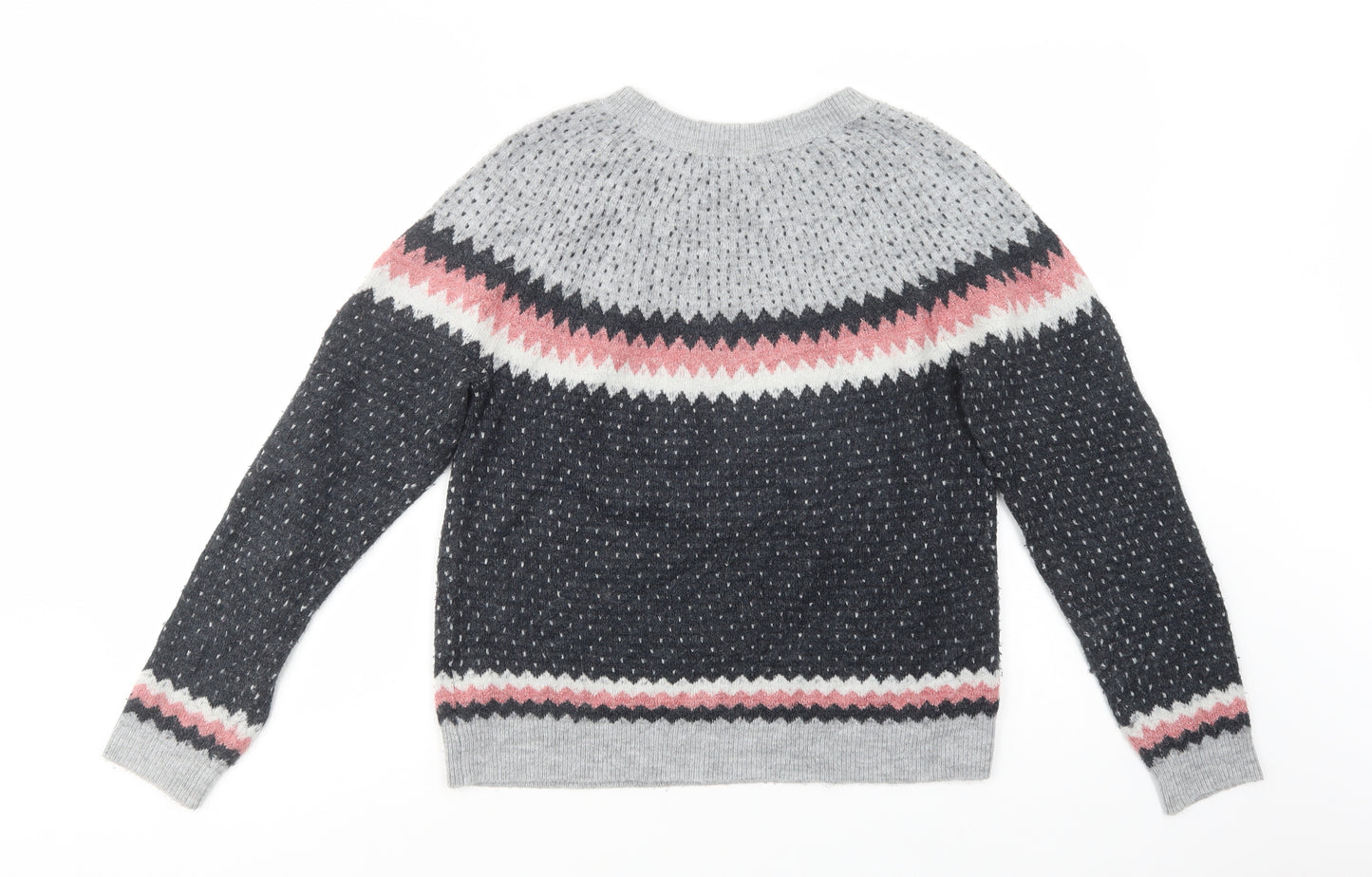 TU Womens Grey Crew Neck Fair Isle Acrylic Pullover Jumper Size 12