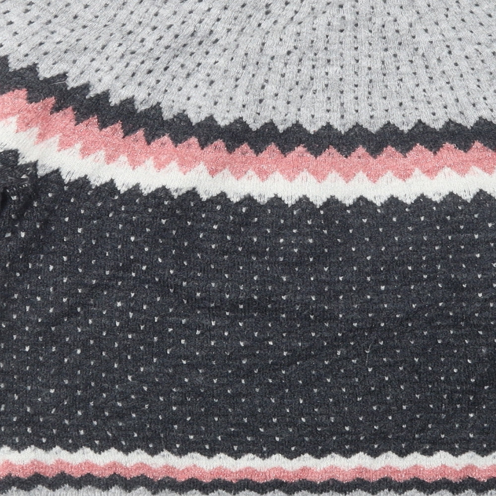 TU Womens Grey Crew Neck Fair Isle Acrylic Pullover Jumper Size 12