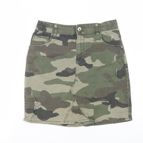 Denim Co. Girls Green Camouflage Cotton Mini Skirt Size 13-14 Years  Regular Button