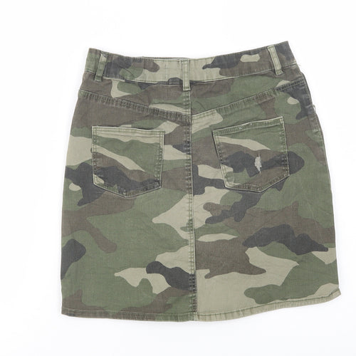 Denim Co. Girls Green Camouflage Cotton Mini Skirt Size 13-14 Years  Regular Button