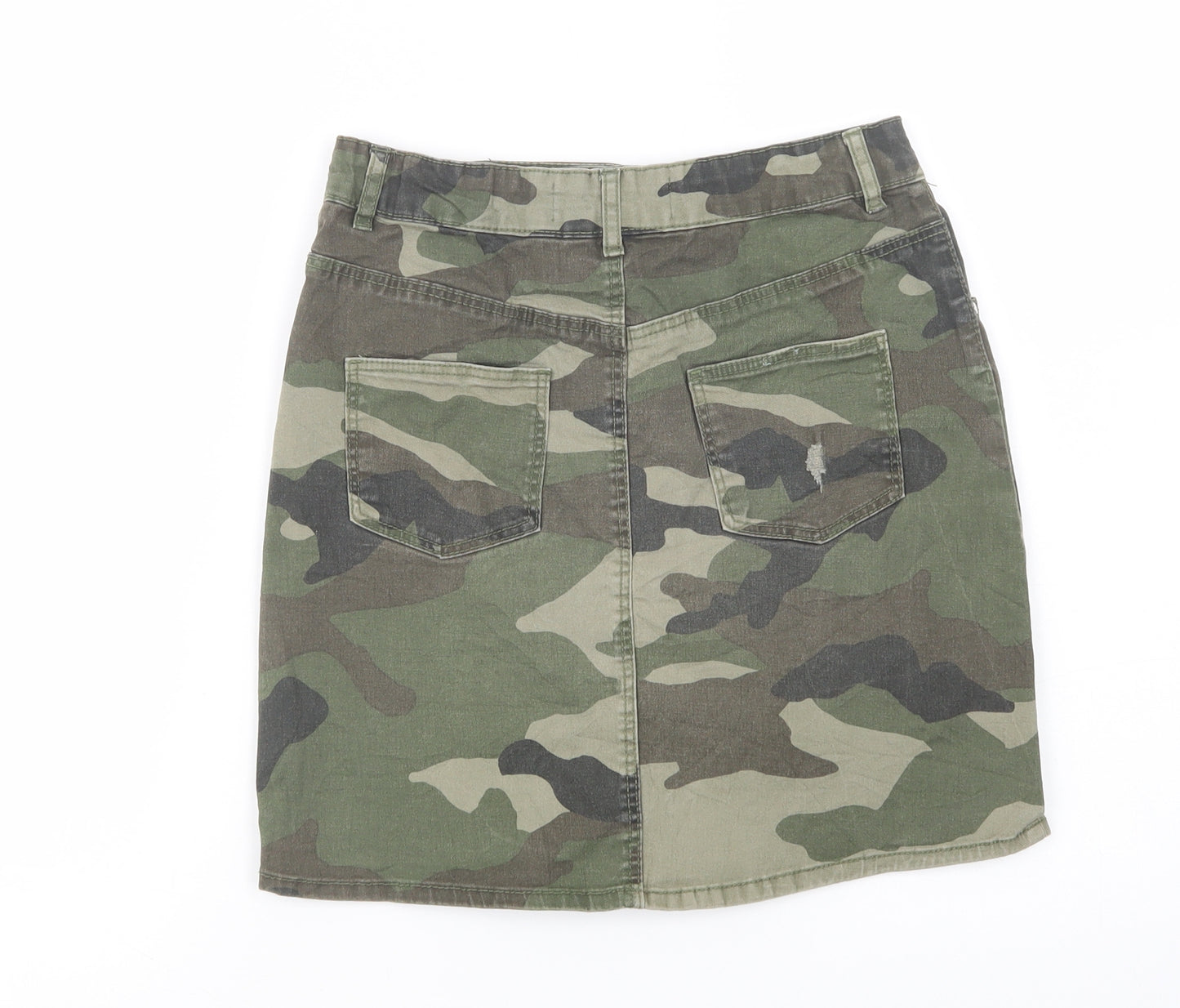 Denim Co. Girls Green Camouflage Cotton Mini Skirt Size 13-14 Years  Regular Button