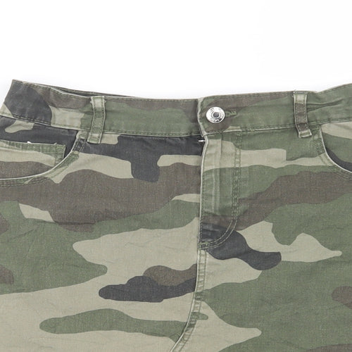 Denim Co. Girls Green Camouflage Cotton Mini Skirt Size 13-14 Years  Regular Button
