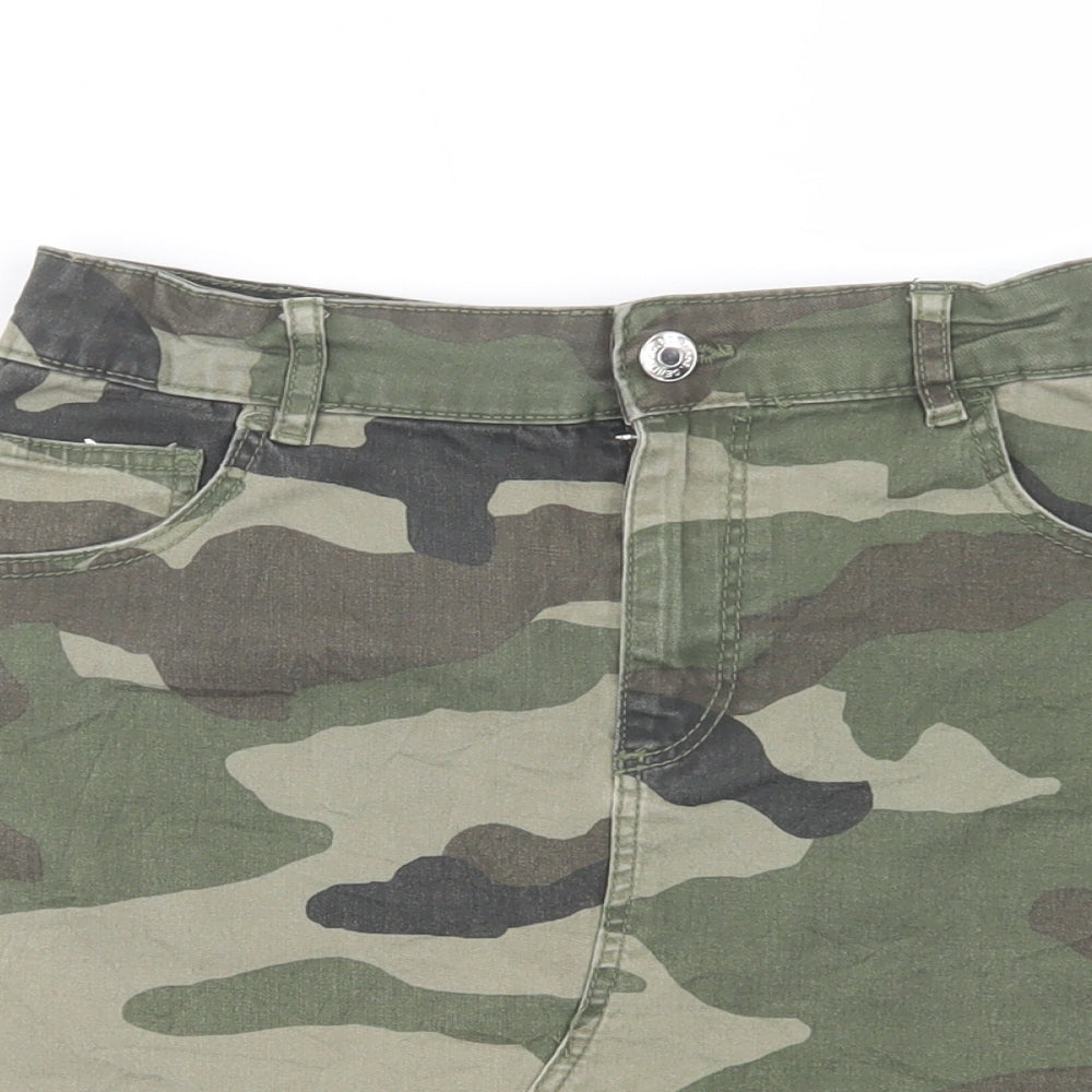 Denim Co. Girls Green Camouflage Cotton Mini Skirt Size 13-14 Years  Regular Button
