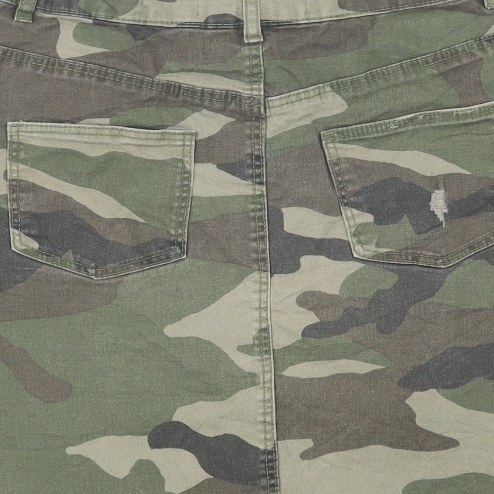 Denim Co. Girls Green Camouflage Cotton Mini Skirt Size 13-14 Years  Regular Button
