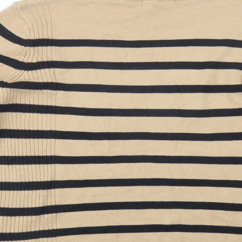 Marks and Spencer Womens Beige Mock Neck Striped Acrylic Pullover Jumper Size 14
