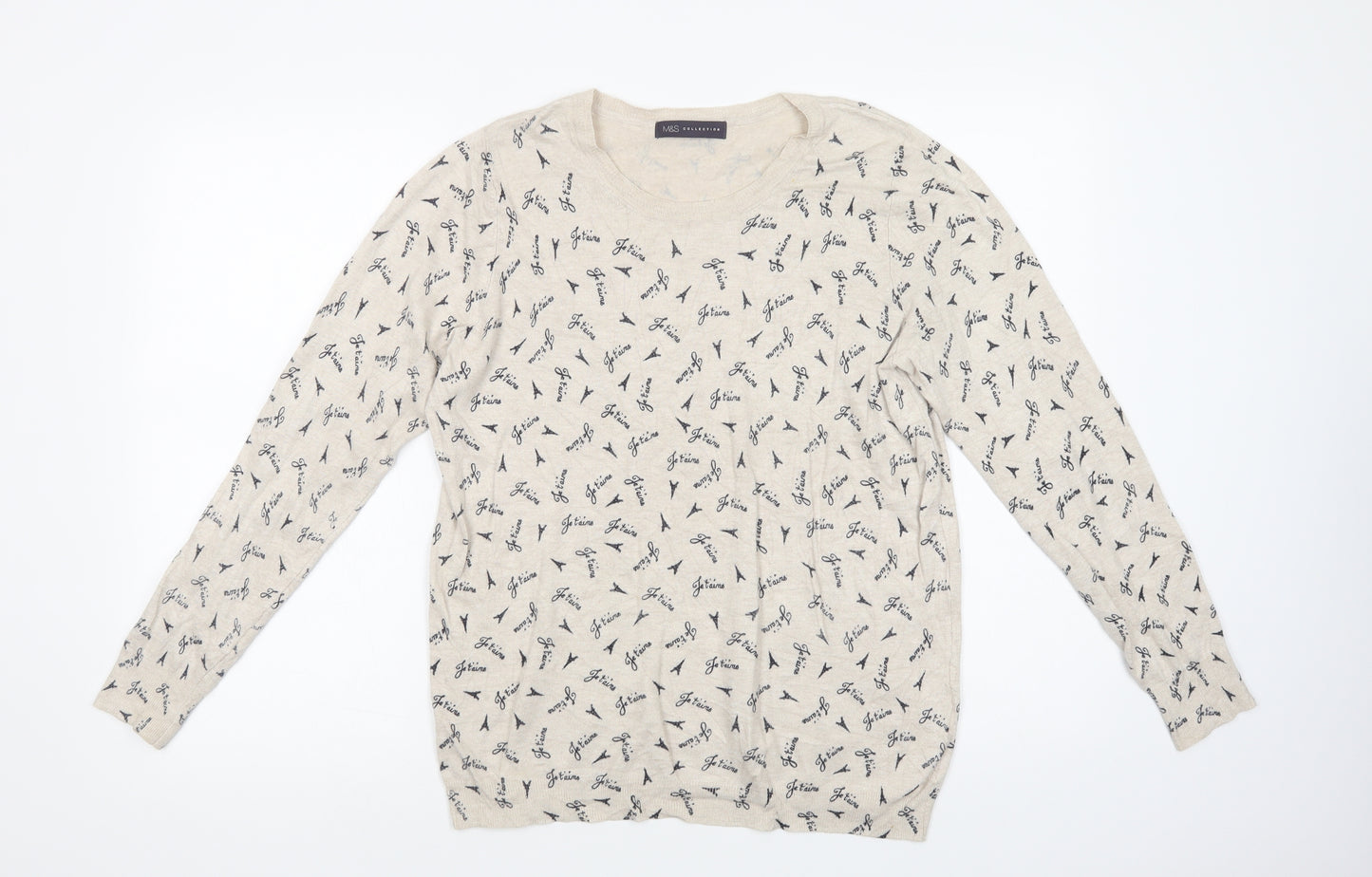 Marks and Spencer Womens Beige Crew Neck Geometric Viscose Pullover Jumper Size L   - Je Taime