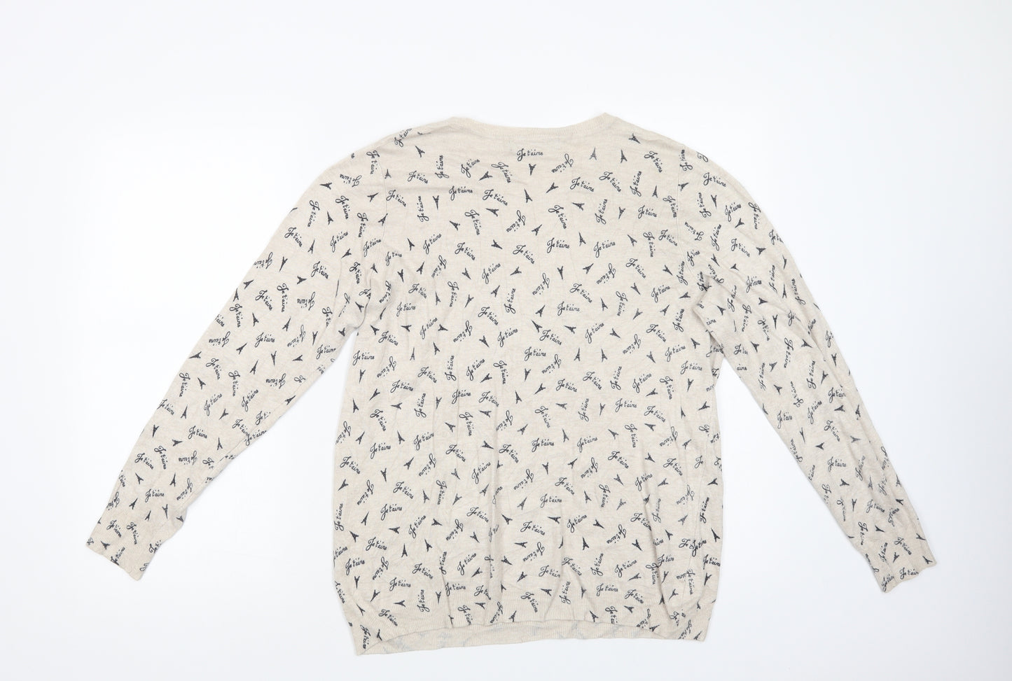 Marks and Spencer Womens Beige Crew Neck Geometric Viscose Pullover Jumper Size L   - Je Taime