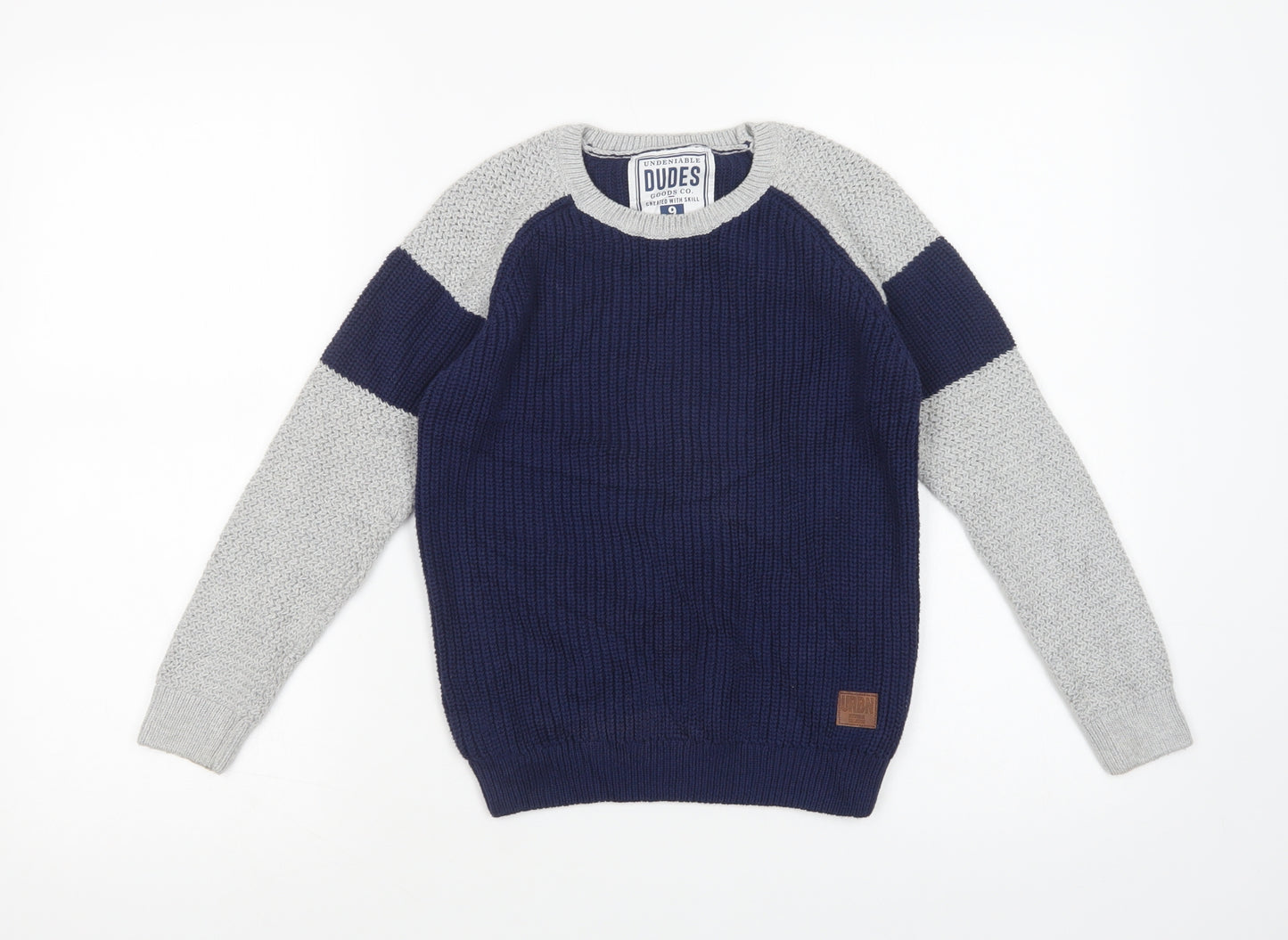 Matalan Boys Blue Crew Neck Colourblock Cotton Pullover Jumper Size 9 Years  Pullover