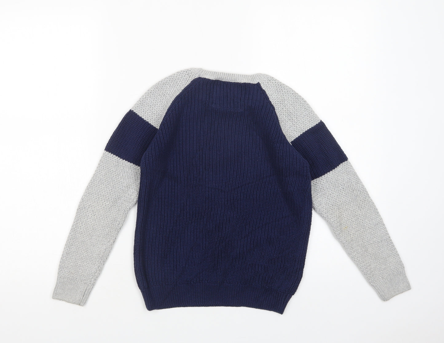 Matalan Boys Blue Crew Neck Colourblock Cotton Pullover Jumper Size 9 Years  Pullover