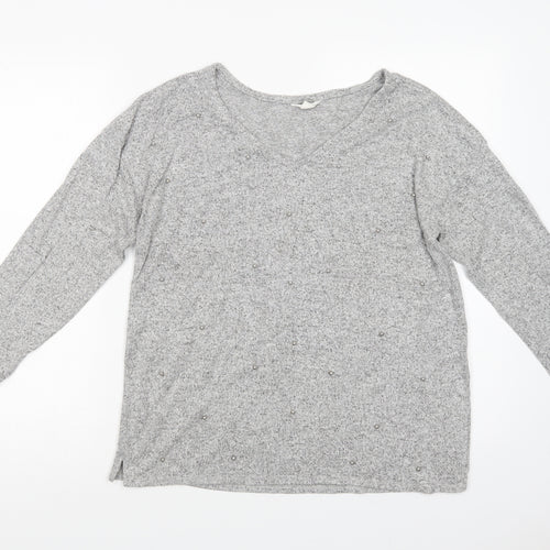 Springfield Womens Grey V-Neck  Polyester Pullover Jumper Size M