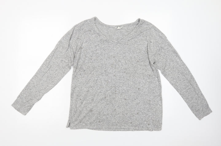 Springfield Womens Grey V-Neck Polyester Pullover Jumper Size M