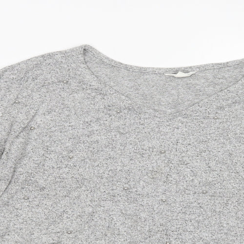 Springfield Womens Grey V-Neck  Polyester Pullover Jumper Size M
