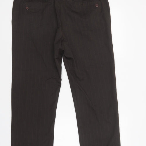 Burton Mens Brown Striped Polyester Dress Pants Trousers Size 38 in L31 in Regular Button