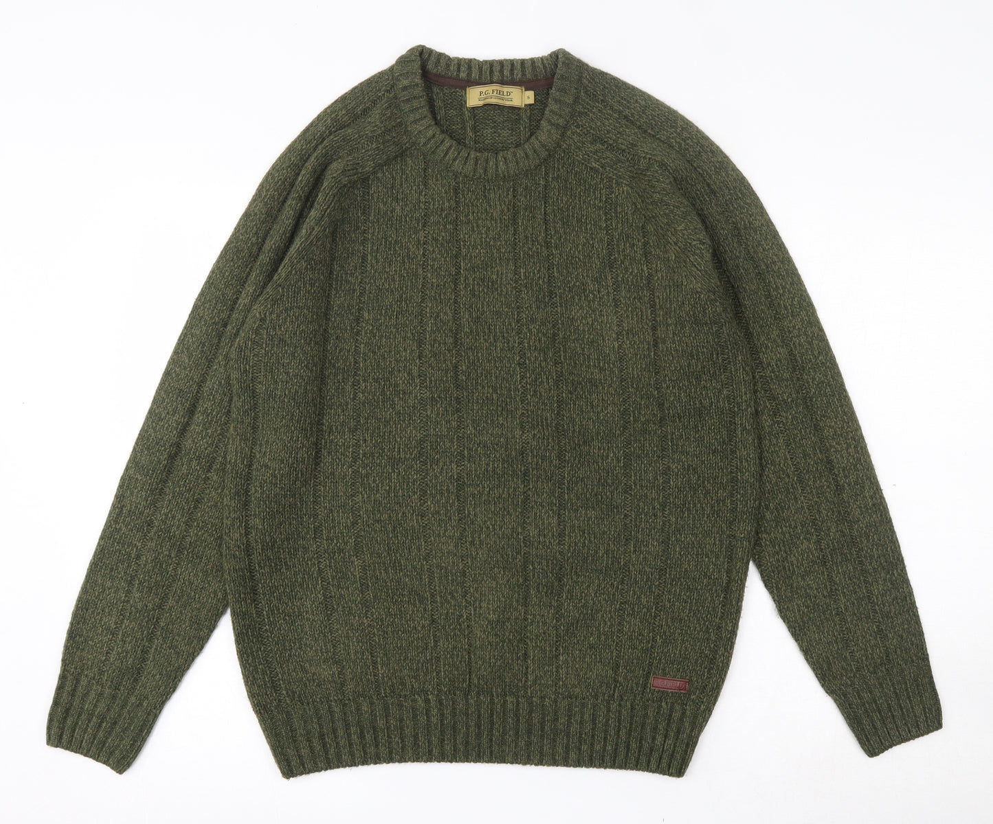 P.G. Field  Mens Green Round Neck  Acrylic Pullover Jumper Size S