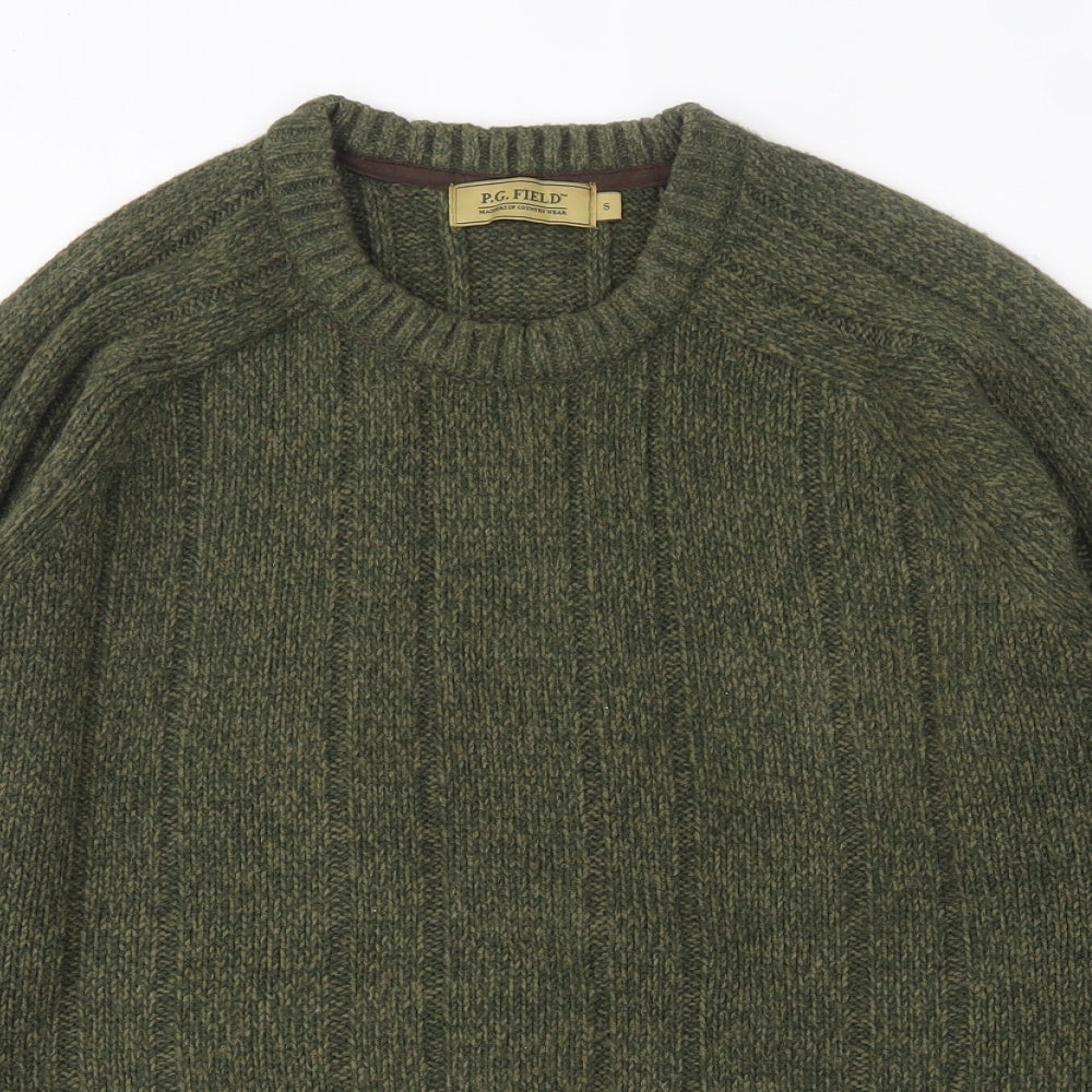P.G. Field  Mens Green Round Neck  Acrylic Pullover Jumper Size S